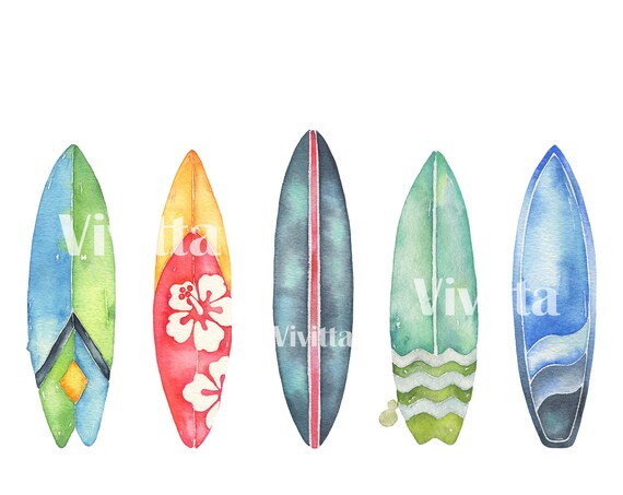 Surfing Watercolor Clipart Collection Retro Caravan Summer | Etsy