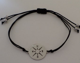 Bracelet with Stainless Steel compass symbol - various colours!