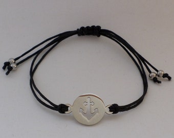 Anchor Bracelet  - stainless steel - with cotton cord - various colours!