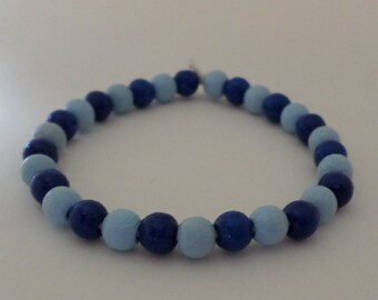 Wood beads Bracelet - dark and light blue - with natural rubber