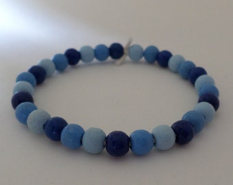 Wood beads Bracelet - blue - with natural rubber