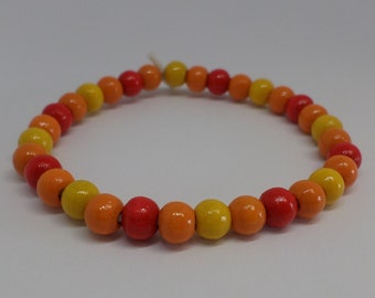 Wood beads Bracelet - orange, yellow, red - with natural rubber