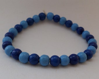 Wood beads Bracelet - dark blue - with natural rubber