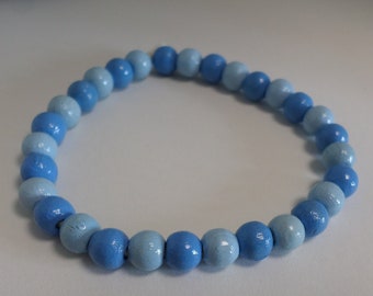 Wood beads Bracelet - light blue - with natural rubber