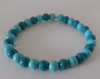 Wood beads Bracelet - light turquoise - with natural rubber