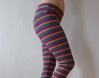 Leggings - rainbow stripes - black / colorful cotton leggings