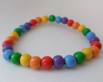 Holzperlen Armband - Regenbogen bunt - mit Bio Gummiband