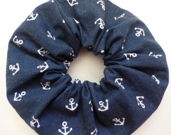 Cotton scrunchie - anchor, with organic elastic band