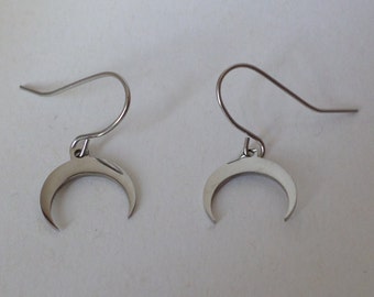 Stainless steel earrings - small hanging moon