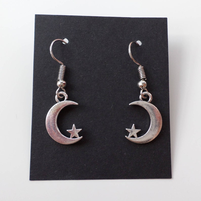 Moon Earrings ancient silver image 1