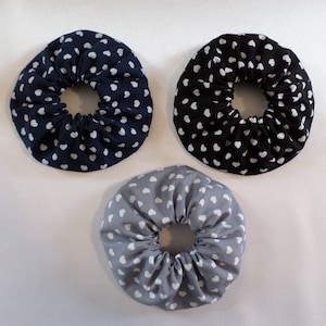 Cotton Scrunchie - white hearts (various colors), with organic elastic band