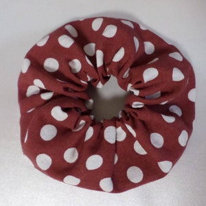 Cotton Scrunchie - white dots - dark red or dark blue with organic elastic band