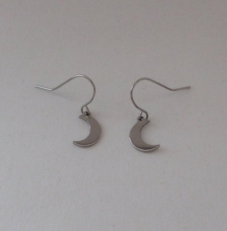 Stainless steel earrings small moon image 1