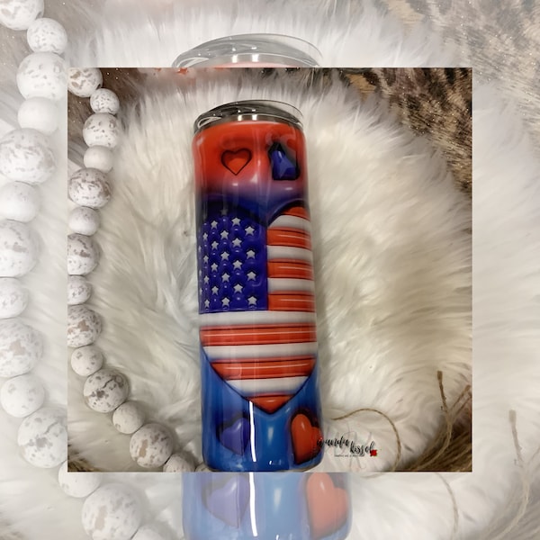 20 Oz Tumbler | 3D  Puff Image | Patriotic | Ready to Ship