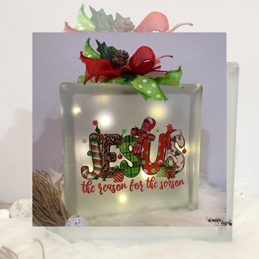 Christmas Glass Block Glass Block Lighted Battery Powered Jesus 8 Inch