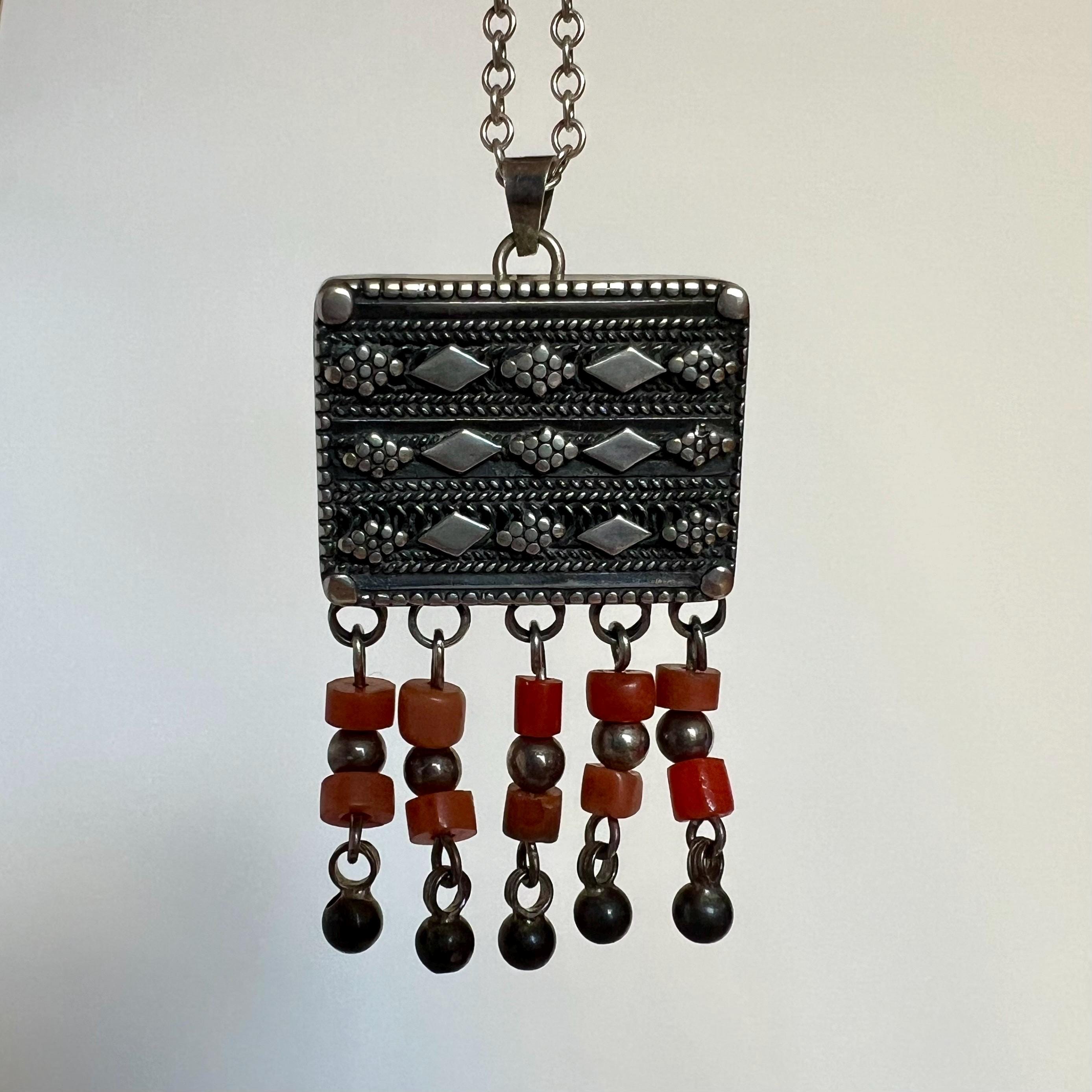 Vintage Jewish Yemenite silver pendant/brooch reclaimed coral from artist Moshe David