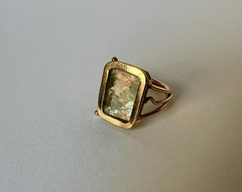 Vintage 14k gold Roman glass ring from artist Moshe David Size J