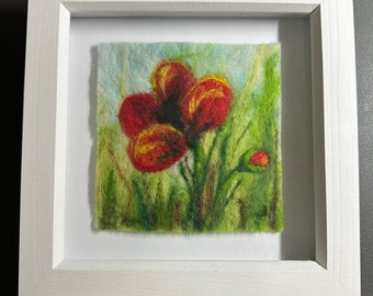 Needle felted picture in frame - red poppy