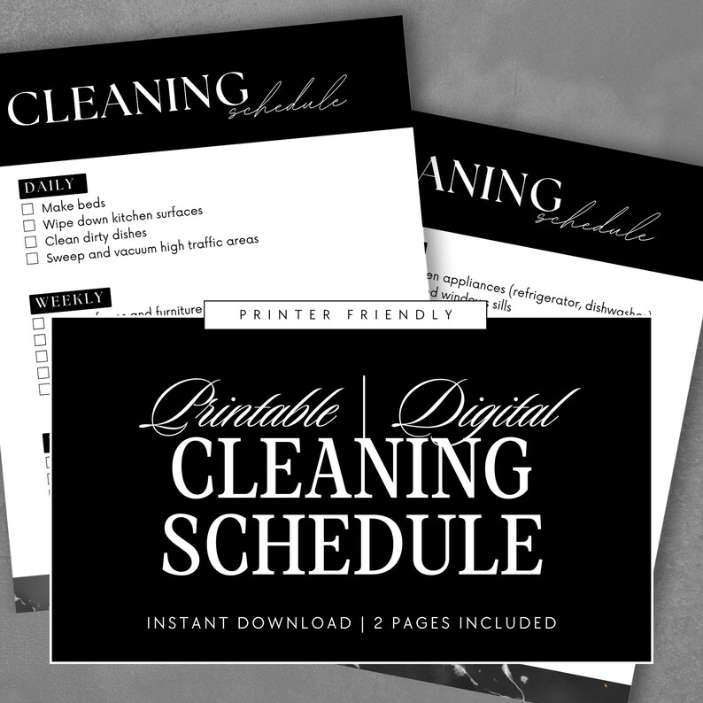 Printable Cleaning Schedule Daily, Weekly, Monthly, Quarterly, and ...