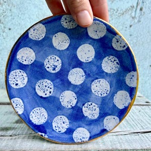 READY TO SHIP Ceramic Plate Blue White Spots Spotty Rustic Side Cake Gold Lustre  Australia