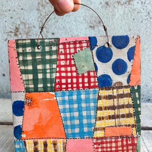 Ceramic Wall Art Hanging Colour Pattern Mini Artwork Sarah Murray Australian Vintage Thimble Quilt Pottery Monoprint READY TO SHIP