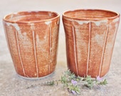 Handthrown gres vasos vasos Stripey esmalte textura a terrosa australiano rústico