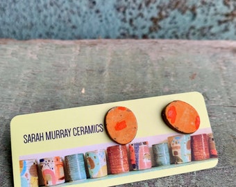 READY to SHIP Ceramic Kilim Stud Earrings Colour Orange Art