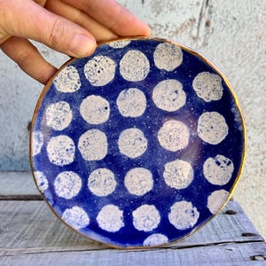 READY TO SHIP Ceramic Plate Blue White Spots Spotty Rustic Side Cake Gold Lustre  Australia