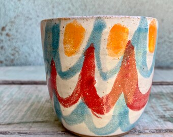 READY TO SHIP Ceramic Coffee Tea Cup Beaker Latte Handmade Loopy Turquoise Red Orange Handpainted Handmade Australia