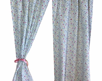 CHAPS Cape Cod Cottage Blue Rose Floral Window 2 PANELS Drapes With Tie-backs CHAPS Cape Cod Cottage Blue Rose Floral Window 2 PANELS Drapes With Tie-backs