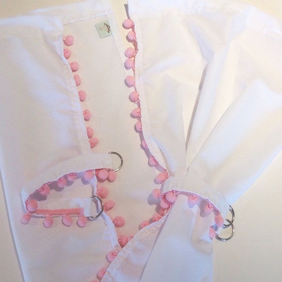 White Playhouse Curtains With Pale Pink Pom Poms Matching Etsy