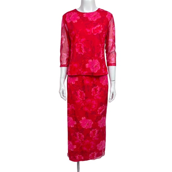 Giorgio Fiorlini Floral Mesh Skirt Set S Hot Pink… - image 1