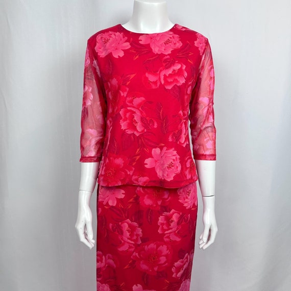 Giorgio Fiorlini Floral Mesh Skirt Set S Hot Pink… - image 3