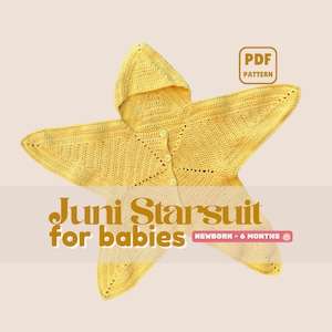 Juni Starsuit Recém-nascido – 6 meses | Roupa de crochê para bebê | Nível intermediário | Molde para presente de chá de bebê | Download em PDF