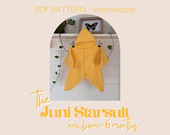 PDF pattern - Juni starsuit for newborn, 0-3 months and 3-6 months