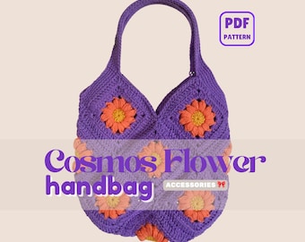 Cosmos Flower Handbag | Crochet Bag | Beginner | Puff Flower Pattern | PDF Download