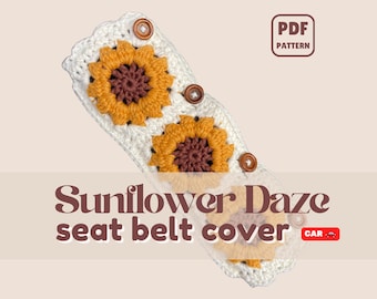 Sunflower Crochet Seat Belt Cover Pattern | Beginner Car Accessory | PDF Download