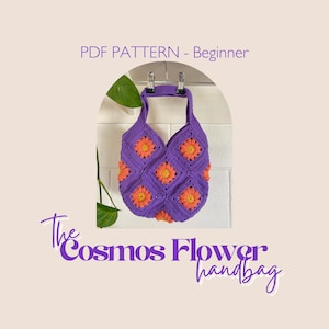 Cosmos Flower Handbag | Handmade Bag | Beginner | Crochet Puff Flower | PDF Pattern