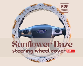 Sunflower Steering Wheel Cover | Crochet Car Accessories | Intermediate | Flower Appliqué Pattern | PDF Download