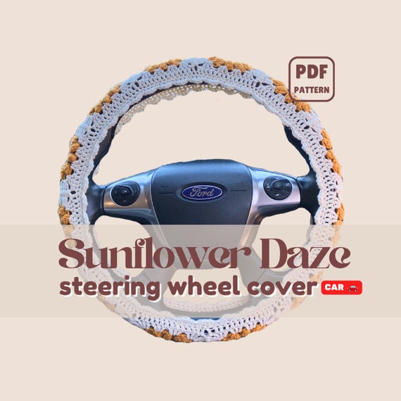 Sunflower Steering Wheel Cover | Crochet Car Accessories | Intermediate | Flower Appliqué Pattern | PDF Download
