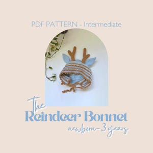 Reindeer Bonnet | Crochet Hat Pattern | Christmas Outfit | Baby Shower Gift | Newborn–3 Years | PDF Download