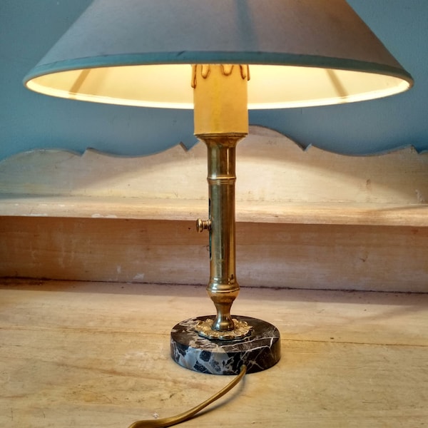 Lampe de table bougeoir en  laiton et pied en marbre