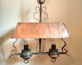 Old heating pad - pool 2 chandelier pendant lights - hammered copper shade
