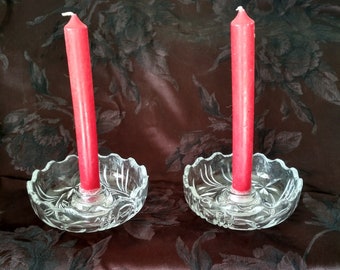 Pair of molded glass candlesticks - candles decoration Christmas table
