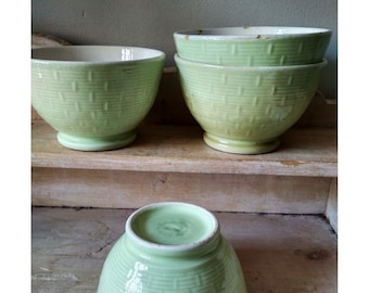 Set of 4 old green bowls - breakfast - "made Italy"