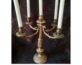 Old candelabrum with 5 chiseled bronze arms - French candlesticks - large French Louis XVI style candlesticks