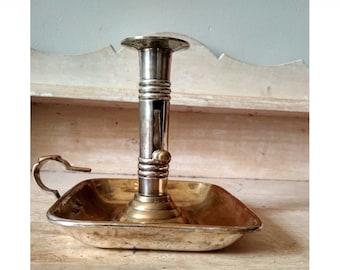 Old hand candlestick in metal and brass on a rectangular base - cellar rat - bedside candle