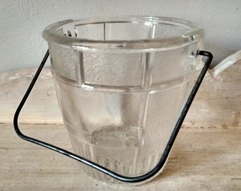 Vintage frosted glass ice bucket, 50's 60's ice cube tray
