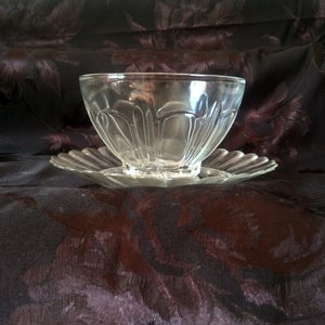 Glass bowl and plate - glass lunch set - vintage advertising cup "Lesieur oil" 1970