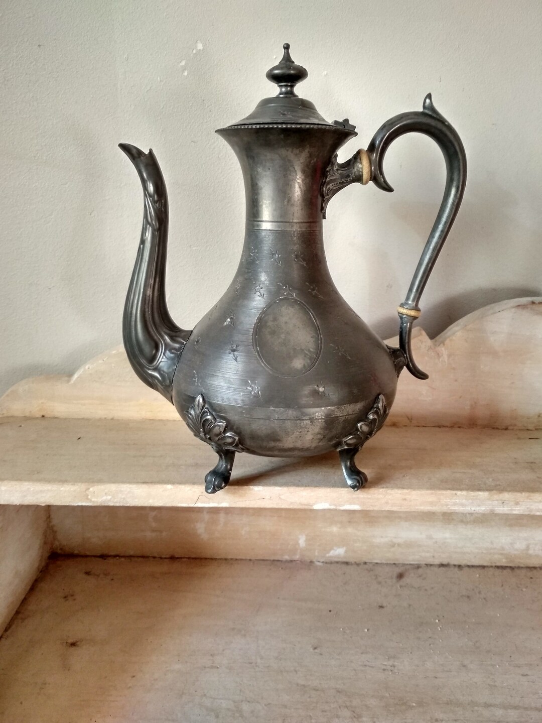 Old Tin Teapot Art Nouveau Decor Teapot 1900 Tea Service Etsy